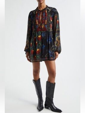 FARM Rio | Dresses | New Farm Rio Long Sleeve Mini Dress In Bright Flora  Brown Size Large | Poshmark